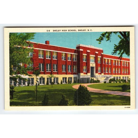 Vintage Linen Postcard Shelby High School, Shelby NC, 1940s - Picture 1 of 2